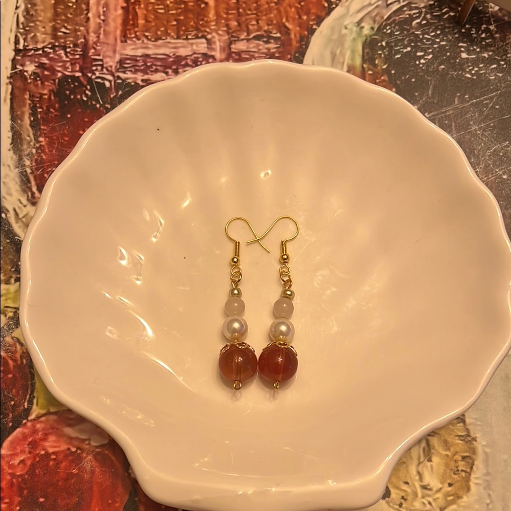 Gold and Pink Dangle Earrings with Elegant Design